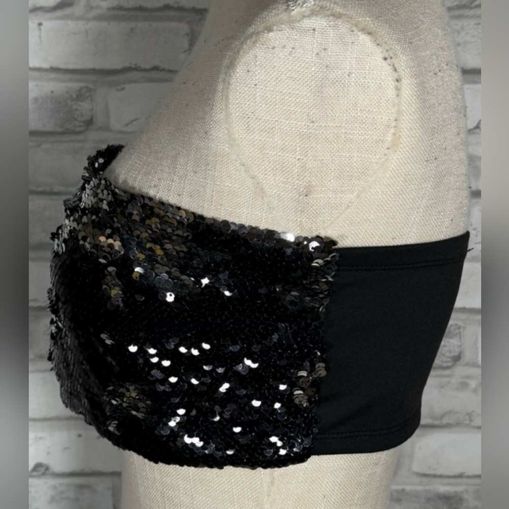 Black/Silver Reversible Sequin Zipper Back Tube T… - image 3